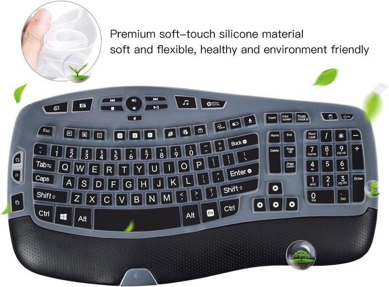 imComor Keyboard Cover for Logitech K350 MK550 MK570 Keyboard Cover Skin for Logitech K350 MK550 MK570 Wireless Wave Keyboards Covers Skin Protector Accessories, Black-Large Print - Image 4